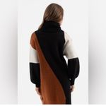 Colorblock Turtleneck Knit Sweater Dress Black Size L Photo 2