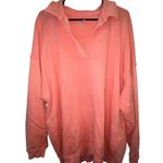 Aerie Coral Oversized V Neck Collared Sweatshirt Size Large Photo 1