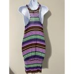 BCBGMAXAZRIA  Striped Tank Dress Purple Green Brown White Ruched Hem Size S Photo 4