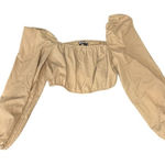Missguided Misguided Women 10 Tan Balloon Shoulders Elastic Cropped Top Boho Festive‎ Retro Photo 0