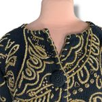 Vintage 90s Michael Simon Black Gold Metallic Embroidered Cropped Knit Cardigan Size L Photo 3