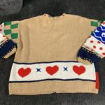 Vintage Bellepointe Patchwork Hearts Knitted Cardigan Size L Tan Size L Photo 7