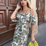 ZARA NEW LINEN BLEND FLORAL PRINT DRESS COLD SHOULDER WOMENS SIZE S/M/L Photo 2