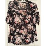 Siren Lily Womens Plus Size 2X Sheer Black Floral Mesh V-neck Top Short Sleeve Photo 1