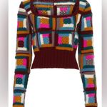 Sea New York Camryn Crochet Multicolor Patchwork Wool Sweater Maroon Boho sz L Photo 6