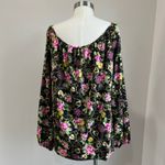Betsey Johnson Floral Chain Print Blouson Top XL Pink Roses Boho Glam Photo 1