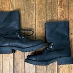 ALLSAINTS Women’s  black leather lug sole silver buckle biker boot size 38 Photo 1