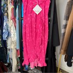 Angel Biba Rossi Hot Pink Off-Shoulder Ruffle Lace Midi Dress Photo 8