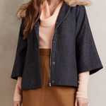Anthropologie Elevenses Fur Collar Makena Herringbone Coat Size Small Photo 0