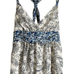 Abercrombie & Fitch Abercrombie Y2K White Blue Floral Print Twist Back Babydoll Boho Tank Top XS Photo 0