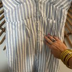 FAVLUX Women’s  Blue & White Striped V-Neck Dress Button Down Tie Back Coastal M Photo 4