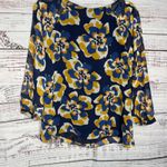 CAbi  Navy Floral Blouse Sheer Long Sleeve Lined Top Med Photo 4