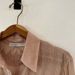 Chelsea Flower Crochet Women’s Silk Like Long Sleeve Button Blouse Boho Pink Tan Size M Photo 1