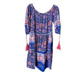 World Market size M floral boho tiered dress with tassel drawstrings at cuffs. Blue Size M Photo 2