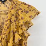 Paige  Trista Silk Ruffle Tie Waist V Neck‎ Flutter Sleeve Blouse XS Tumeric $229 Photo 3