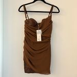 Oh Polly  Lunara Draped Corset Mini Dress in Chocolate Brown Size 2 NWT Photo 2
