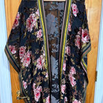 Aratta Silent Journey Viola Burnout Velvet Kimono Floral Rose Stripe Boho One Sz Black Size undefined Photo 0