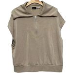 Bailey 44 Women’s Size L Nude Tan Spread Neck Half Zip Short Sleeve Sweatshirt Photo 0