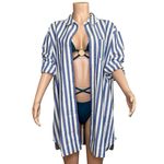 Sézane  Maxine Oversized Shirt Dress, Ecru Blue Stripes, FR46/US14 Photo 13