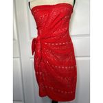 Free People  Oceanside Red Crochet Strapless Mini Dress Wrap Small Boho‎ Festival Photo 1
