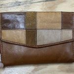 Fossil Brown Leather Warm Earth Tones Patchwork Wallet Bifold Zipper Coin Photo 0