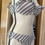 Victoria's Secret Victoria’s Secret blue striped ruffle bikini set 34C- Small Photo 2