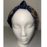 Headband Embellished Beaded Floral Knot Navy Blue & Gold Photo 1