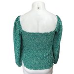 Green White Floral Smocked Puff Long Sleeve Square Neck Blouse Top Size XXL Photo 1