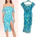 Amanda Uprichard  Rosalinda Off-Shoulder Dress Tropical Print Green Blue Size XS‎ Photo 1