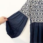 Sundance  Embroidered Lantern Sleeve Blouse in Navy White Size Medium M Photo 4