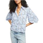 Free People  Happy Days Floral Blouse Medium Women’s Blue Photo 0