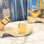No.6 Two Strap Clog Mid Heel Leather Sandals Desert Nude 41 GUC Tan Size 10 Photo 3
