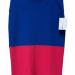 LuLaRoe Blue Pink Colorblock Pencil Midi Skirt Stretch Large NWT Photo 0
