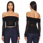 Lovers + Friends Black Off-Shoulder knit Mesh Crop Top Photo 1