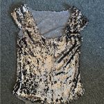 Free People  Glittering Sequin Short Sleeve Top - Black and Silver Photo 1