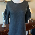 Luxe Oversized  Gray Top Ruffle Tiered Bell Sleeve Knit Womens Small Roomy Photo 0