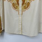 Rye Grass Boho Linen Blend Top Western Paisley Print Beige Mustard Yellow Size S Photo 4