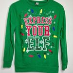 EXPRESS your Elf Holiday Christmas Lightweight Sweater Juniors XS Green Party Photo 0