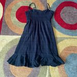 American Eagle Black Woven Ring Smocked Spaghetti Strap Short Black Dress Medium Photo 5