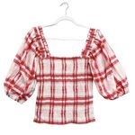 Ganni Plaid Print Square Neckline Smocked Top Blouse Balloon Sleeve No size tag Photo 0