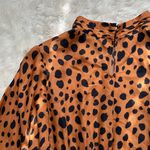 RHODE Dress Caroline Satin High-Neck Long Sleeve Ruffle Leopard Cheetah Print L Photo 6