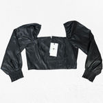 7 For All Mankind 7FAM Black Faux Leather Puff Sleeve Square Neck Corset Crop Top Size XS Photo 1