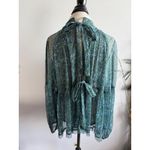 Free People  Floral Sheer Mock Neck Peplum Blouse Green Blue Size Medium Photo 2