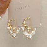 18K Gold Plated White Pearl Tassel Dangle Drop Earrings for Women Photo 1