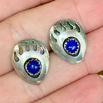 Sterling Silver Bear Paw Earrings with Lapis – 1/2” Studs Native American Style Photo 4