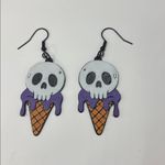 Skull Ice Cream Cone Halloween Earrings 💀🍦🖤 Orange Photo 2