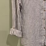 Tahari  Women’s Small Navy Blue and White Striped Linen Long Sleeve Shirt Photo 2