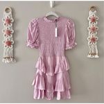 Olivaceous  Smocked Tiered Ruffle Mini Dress Satin Pink Size Small NEW Photo 2