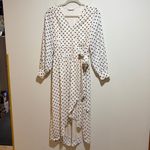 LC Lauren Conrad  Modern Wrap Tea Length Midi Dress Natural Dina Dot Navy Small Photo 4