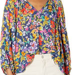 Velvet Tees Velvet Long-Sleeve Floral Bright Color Flowy lightweight Blouse Top W1904 Sz M Photo 0